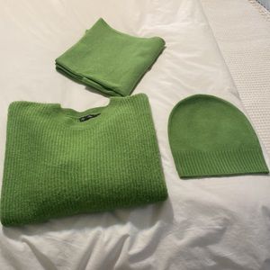 Lyla and Luxe- sweater, hat and scarf set in bright green.